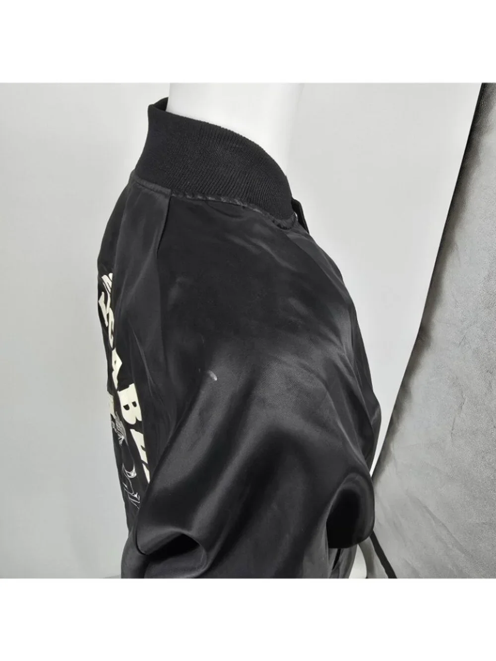 Vintage 1980s Rapco Cable Back Graphic Black Nylon Satin Bomber Jacket (L)